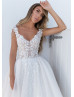 Beaded Ivory Lace Tulle Buttons Back Wedding Dress